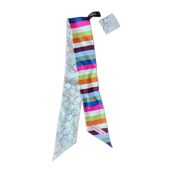 NWT Coach Signature Multi Legacy Striped Pony 100% Scarf Bag Tie Ponytail - Picture 2 of 7